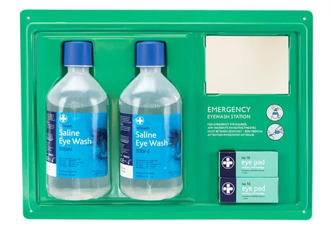 Wall-mounted double eyewash station